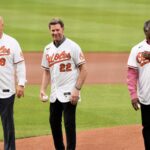 Cal Ripken, Jim Palmer & Eddie Murray throw out 1st pitch @ 40th anniversary of 1983 World Series